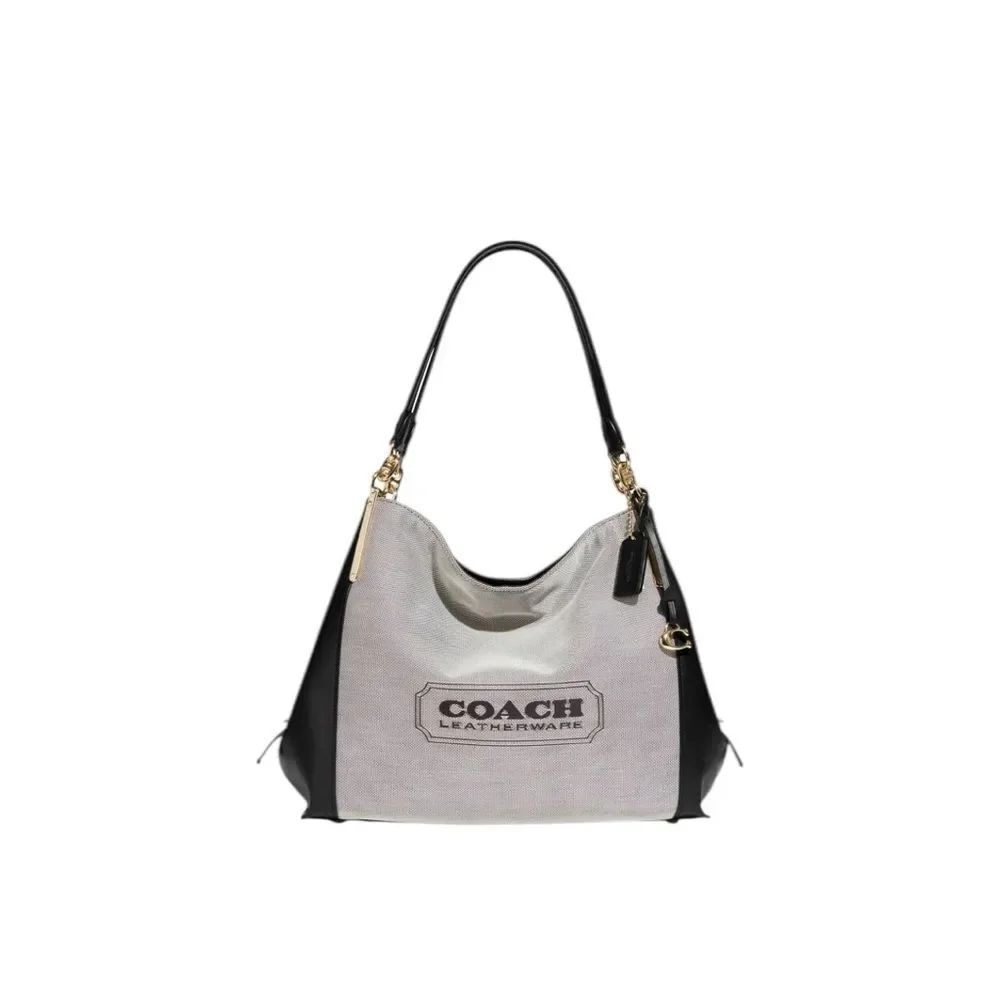 Coach Black and Cream Leather Shoulder Bag